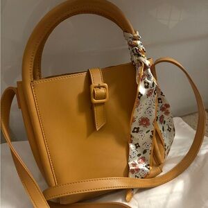 Chic Mustard Mini Bag with Floral Scarf